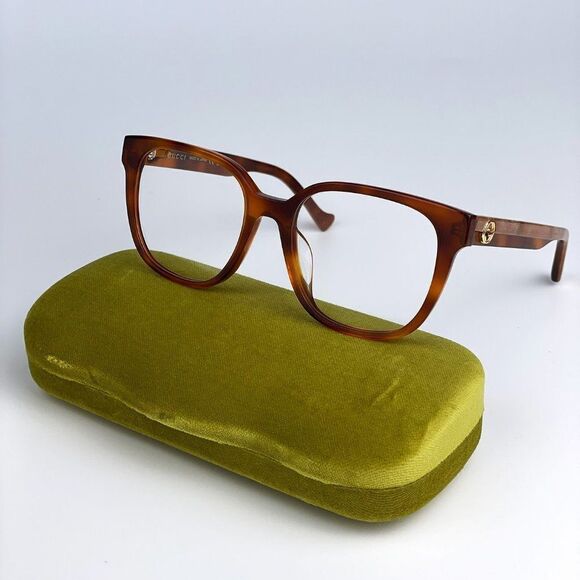 NEW Gucci GG1305OA 003 Havana Crystal Square Women Eyeglasses - Picture 2 of 10
